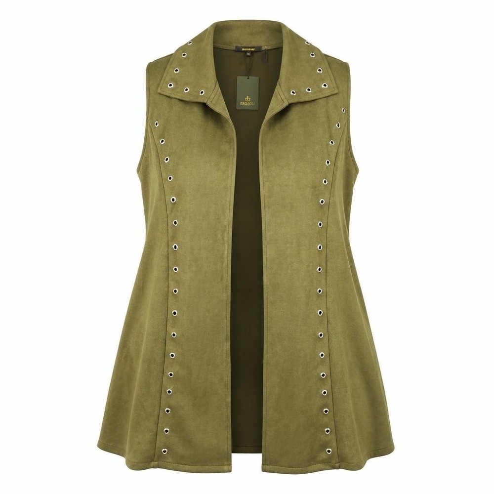 Radzoli Vest Womens 2X Green Grommet Steampunk Military Faux Leather Festival